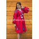 Boho Style Ukrainian Embroidered Classic Dress Red with White/Blue Embroidery